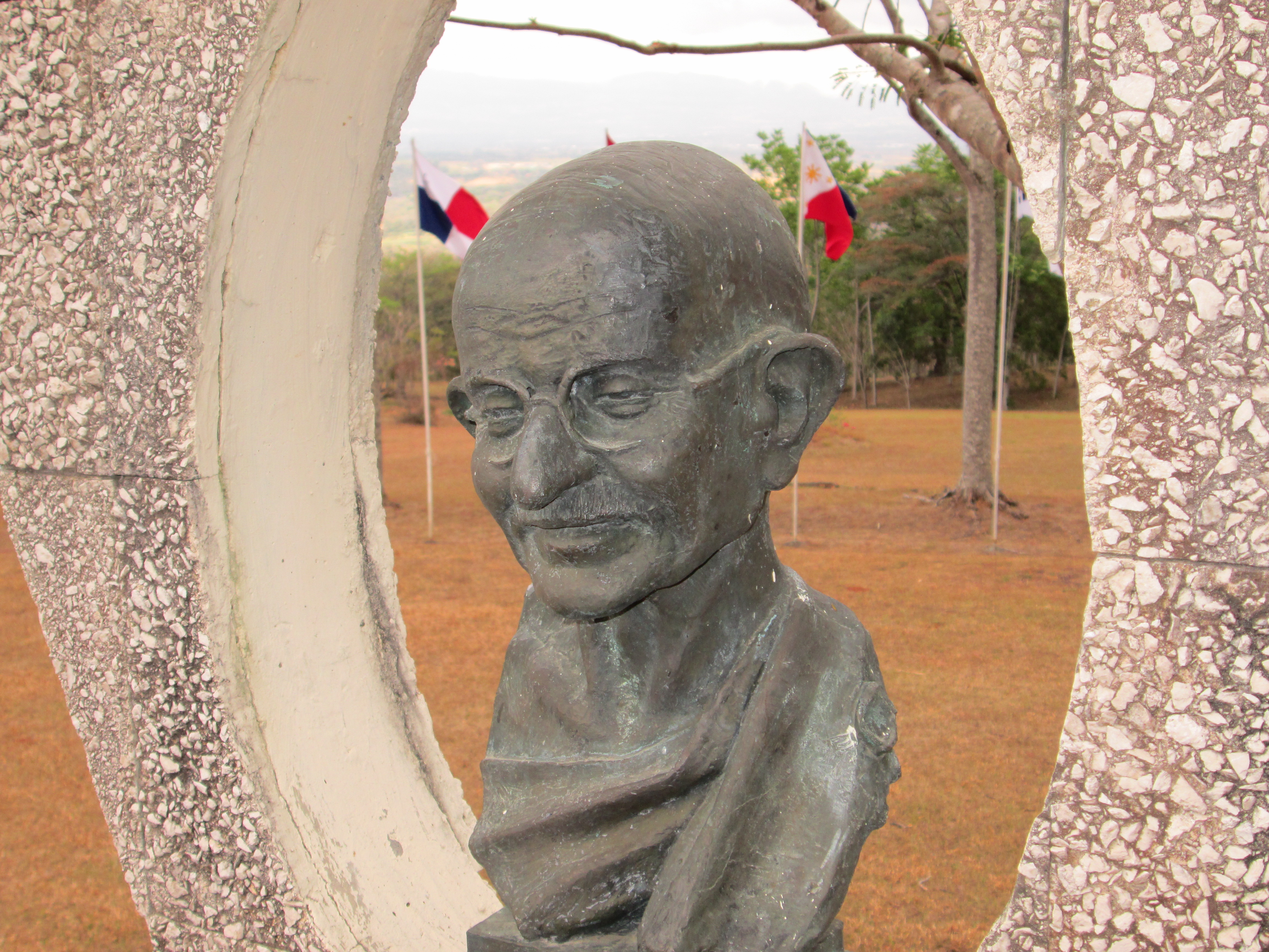 A statue of Mahatma Gandhi at the UN University for Peace in Costa Rica, where 13 students and two faculty from Pace University participated in a Model UN conference focused on peace issues in March.