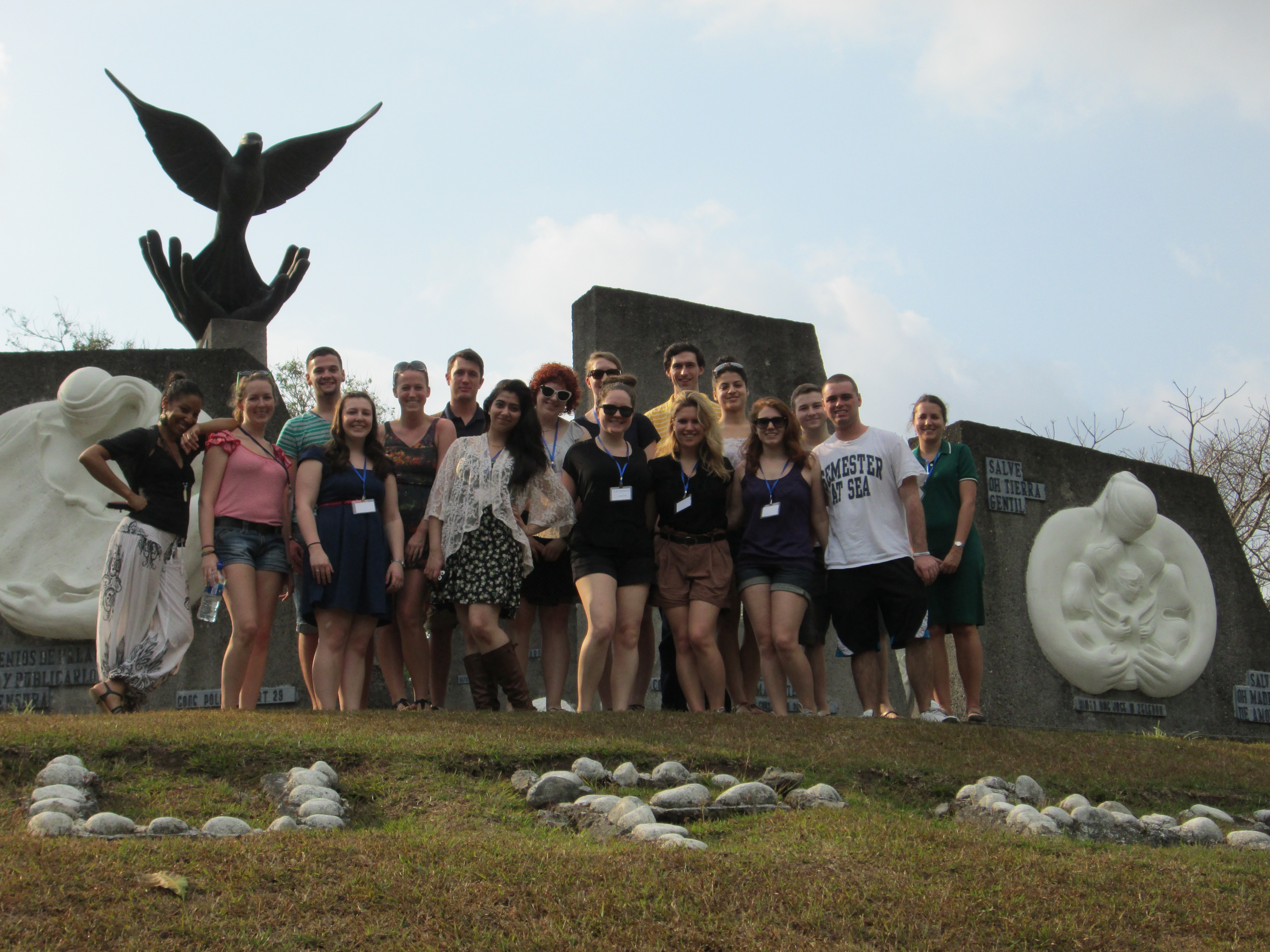 Pace University New York City Model United Nations students at the Monument for Disarmament, Work and Peace on the UN University for Peace's campus in Costa Rica.