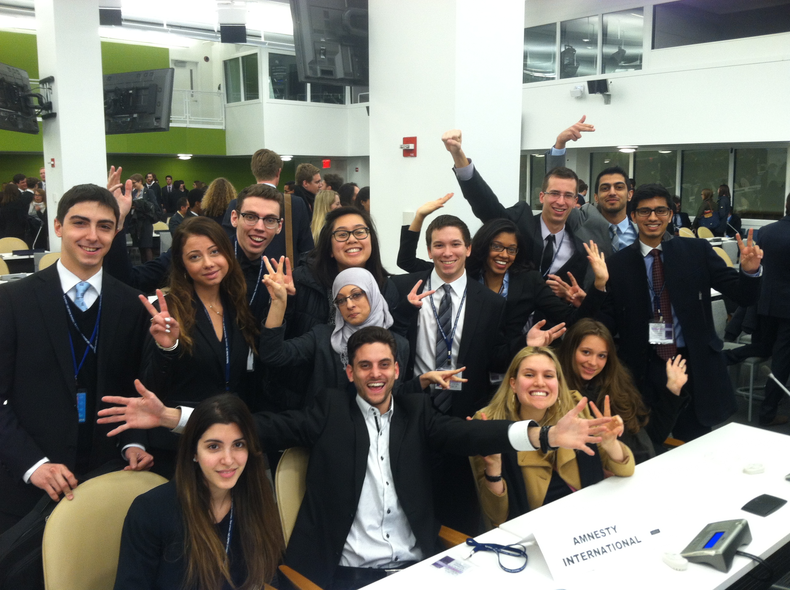 Pace University New York City Model United Nations students at the Union Nations participating in the 2014 National Model UN conference.  
