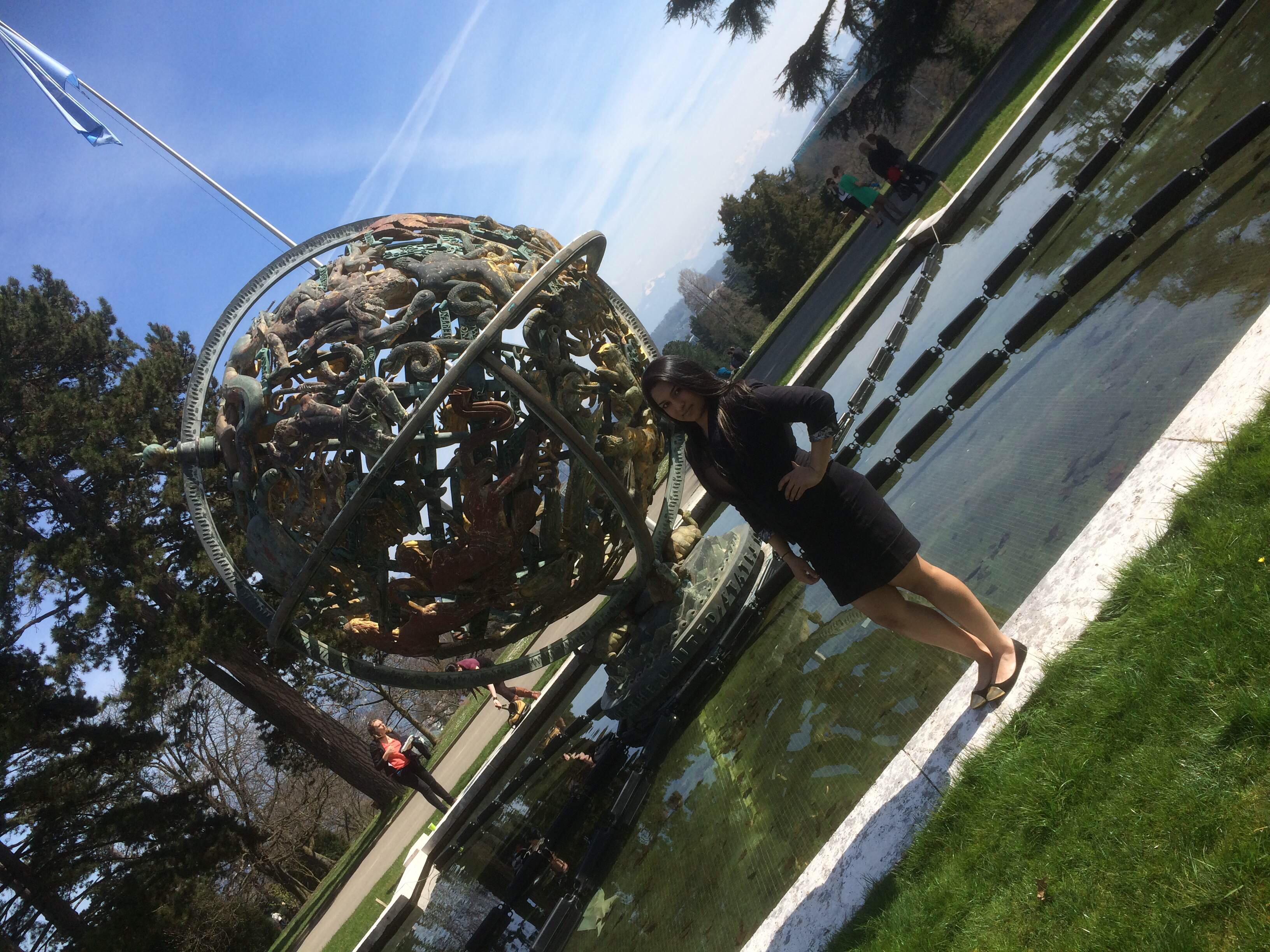 Rumsha Zahid '15 in the gardens of the Palais des Nations at the 2014 Geneva International Model UN conference in Switzerland.