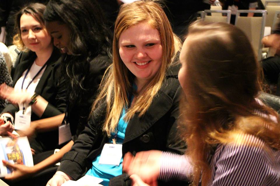 Izabella Kaminski (center) at the 2015 National Model United Nations conference Opening Ceremony in New York City.