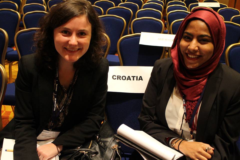 Pace University New York City students Yousra Bashir and Amandine Tristani represented Croatia at the 2015 National Model UN conference in Washington DC and were recognized with Outstanding Delegation and Outstanding Position Paper awards.
